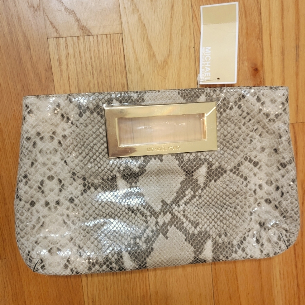 Michael Kors Berkley Clutch Purse in Angora (brown snakeskin), TAGS ATTACHED!